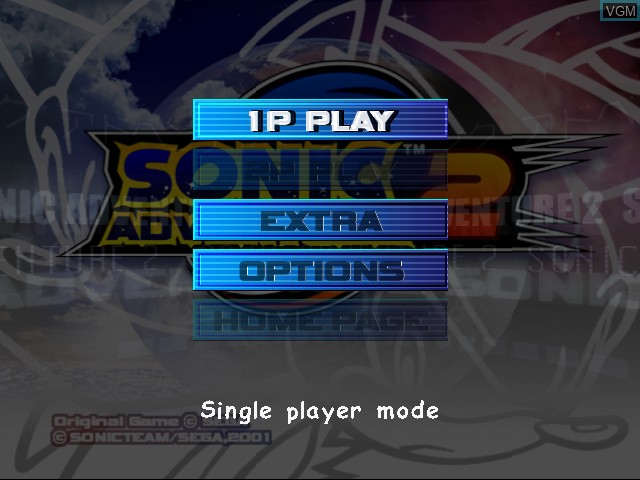 Image du menu du jeu Sonic Adventure 2 sur Sega Dreamcast