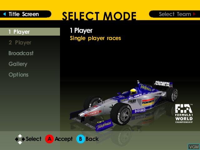 Image du menu du jeu F1 World Grand Prix II sur Sega Dreamcast