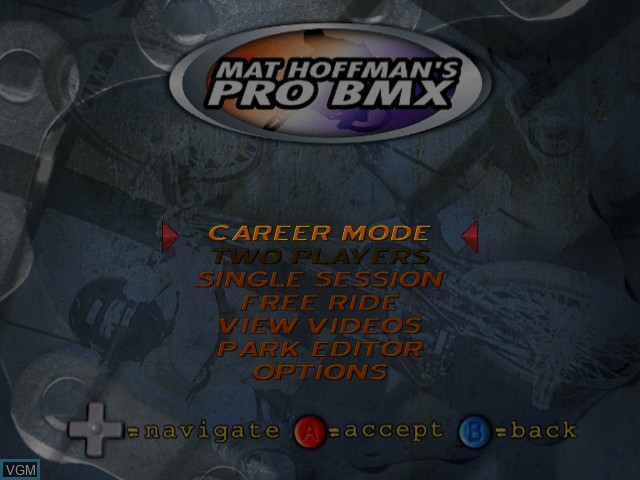 Image du menu du jeu Mat Hoffman's Pro BMX sur Sega Dreamcast