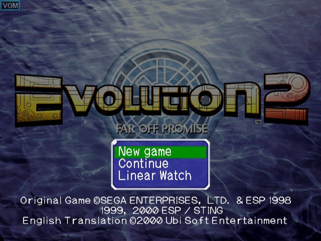 Image du menu du jeu Evolution 2 - Far Off Promise sur Sega Dreamcast