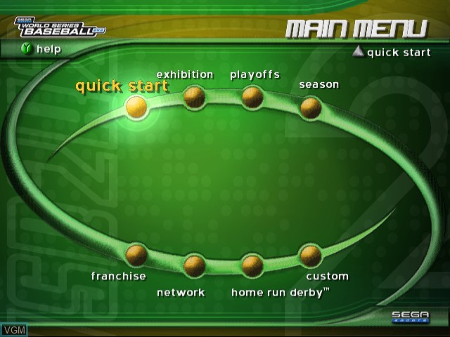 Image du menu du jeu World Series Baseball 2K2 sur Sega Dreamcast
