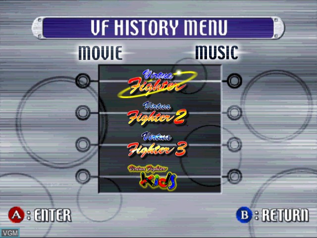 Image du menu du jeu Virtua Fighter History & VF4 sur Sega Dreamcast