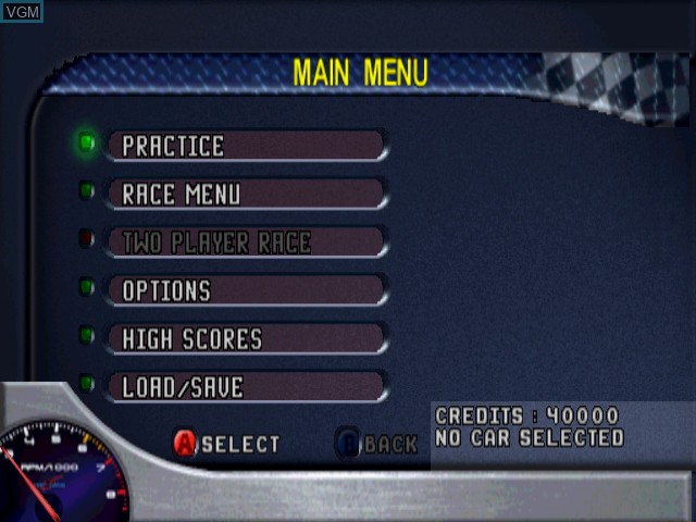 Image du menu du jeu Test Drive 6 sur Sega Dreamcast