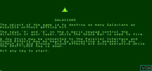 Image de l'ecran titre du jeu Galaxian sur Exidy Sorcerer