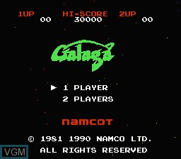 Image de l'ecran titre du jeu Galaga sur Nintendo Famicom Disk