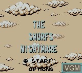 Image de l'ecran titre du jeu Smurfs' Nightmare, The sur Nintendo Game Boy Color