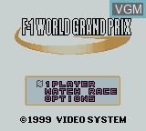 Image de l'ecran titre du jeu F-1 World Grand Prix sur Nintendo Game Boy Color