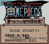 Image de l'ecran titre du jeu From TV Animation - One Piece - Yume no Luffy Kaizokudan Tanjou sur Nintendo Game Boy Color