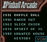 Image du menu du jeu Microsoft Pinball Arcade sur Nintendo Game Boy Color