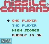 Image du menu du jeu Missile Command sur Nintendo Game Boy Color