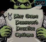 Image du menu du jeu Shrek - Fairy Tale Freakdown sur Nintendo Game Boy Color