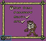 Image du menu du jeu Tasmanian Devil - Munching Madness sur Nintendo Game Boy Color