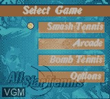 Image du menu du jeu All Star Tennis 2000 sur Nintendo Game Boy Color