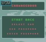 Image du menu du jeu Carmageddon sur Nintendo Game Boy Color