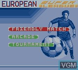 Image du menu du jeu European Super League sur Nintendo Game Boy Color