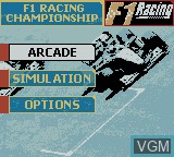 Image du menu du jeu F1 Racing Championship sur Nintendo Game Boy Color