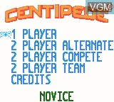 Image du menu du jeu Centipede sur Nintendo Game Boy Color