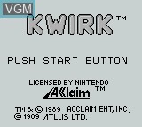 Image de l'ecran titre du jeu Kwirk sur Nintendo Game Boy