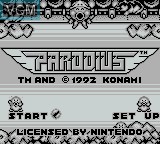 Image de l'ecran titre du jeu Parodius sur Nintendo Game Boy