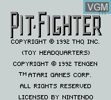 Image de l'ecran titre du jeu Pit-Fighter sur Nintendo Game Boy