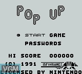 Image de l'ecran titre du jeu Pop Up sur Nintendo Game Boy
