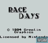 Image de l'ecran titre du jeu Race Days sur Nintendo Game Boy