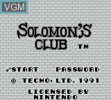 Image de l'ecran titre du jeu Solomon's Club sur Nintendo Game Boy