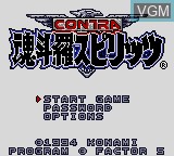 Image de l'ecran titre du jeu Contra Spirits sur Nintendo Game Boy