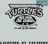 Image de l'ecran titre du jeu Teenage Mutant Ninja Turtles II - Back From the Sewers sur Nintendo Game Boy