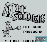 Image de l'ecran titre du jeu Ant Soldiers sur Nintendo Game Boy