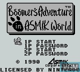 Image de l'ecran titre du jeu Boomer's Adventure in Asmik World sur Nintendo Game Boy
