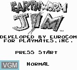 Image de l'ecran titre du jeu Earthworm Jim sur Nintendo Game Boy