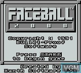 Image de l'ecran titre du jeu Faceball 2000 sur Nintendo Game Boy