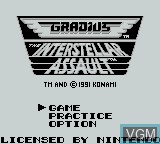 Image de l'ecran titre du jeu Gradius - The Interstellar Assault sur Nintendo Game Boy
