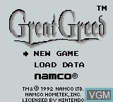 Image de l'ecran titre du jeu Great Greed sur Nintendo Game Boy