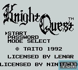 Image de l'ecran titre du jeu Knight Quest sur Nintendo Game Boy