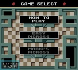 Image du menu du jeu Picross 2 sur Nintendo Game Boy