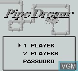 Image du menu du jeu Pipe Dream sur Nintendo Game Boy