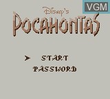 Image du menu du jeu Pocahontas sur Nintendo Game Boy