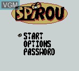 Image du menu du jeu Spirou sur Nintendo Game Boy