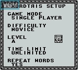 Image du menu du jeu Wordtris sur Nintendo Game Boy