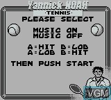 Image du menu du jeu Yannick Noah Tennis sur Nintendo Game Boy