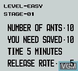 Image du menu du jeu Ant Soldiers sur Nintendo Game Boy