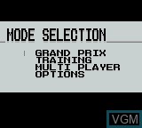 Image du menu du jeu F1 Pole Position sur Nintendo Game Boy