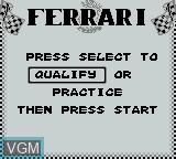 Image du menu du jeu Ferrari Grand Prix Challenge sur Nintendo Game Boy