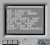 Image du menu du jeu Jurassic Park Part 2 - The Chaos Continues sur Nintendo Game Boy