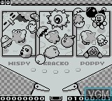 Image du menu du jeu Kirby's Pinball Land sur Nintendo Game Boy