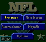 Image du menu du jeu NFL Quarterback Club 96 sur Sega Game Gear