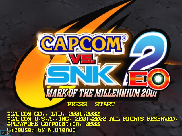 Image de l'ecran titre du jeu Capcom vs. SNK 2 EO - Millionaire Fighting 2001 sur Nintendo GameCube