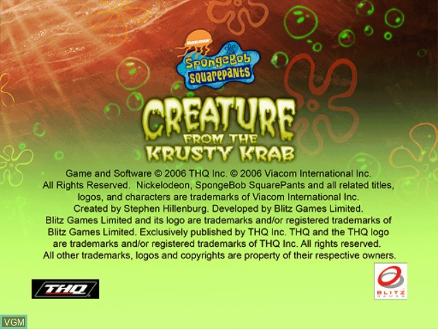 Image de l'ecran titre du jeu SpongeBob SquarePants - Creature from the Krusty Krab sur Nintendo GameCube